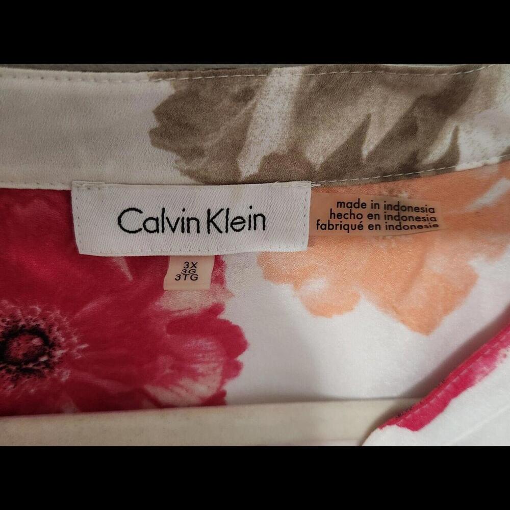 Calvin Klein Top 3x Plus Size Button Down V Neck Floral - Picture 3 of 6